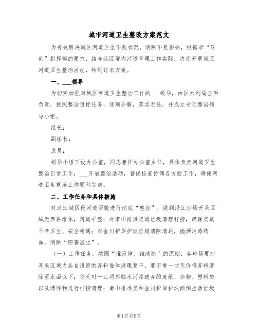 城市河道卫生整改方案范文(3篇)