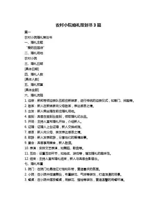 农村小院婚礼策划书3篇