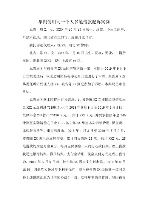 举例说明同一个人多笔借款起诉案例