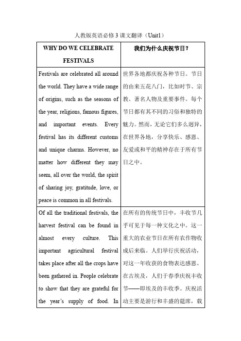 人教版英语必修3课文翻译(Unit1)