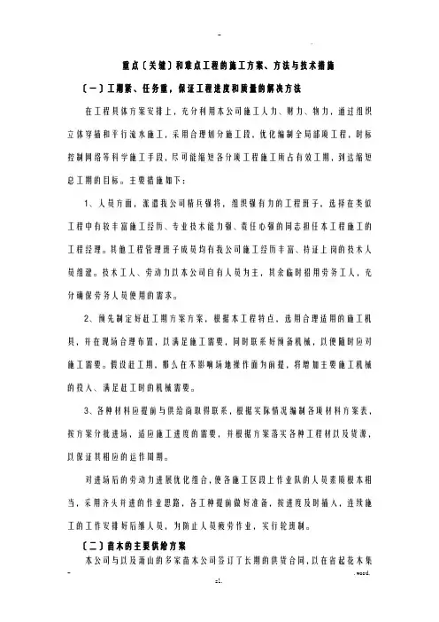 重点关键和难点工程的施工组织设计及对策、方法及技术措施