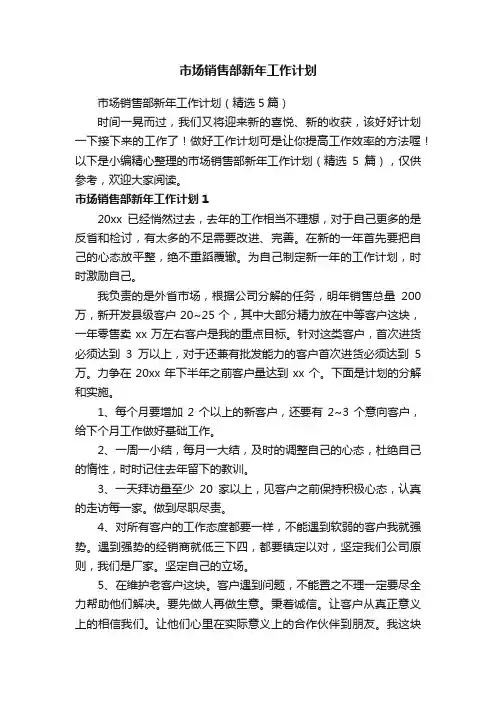 市场销售部新年工作计划（精选5篇）