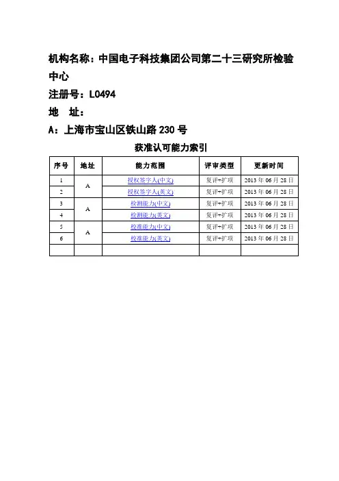 中国电子科技集团公司第二十三研究所认可范围