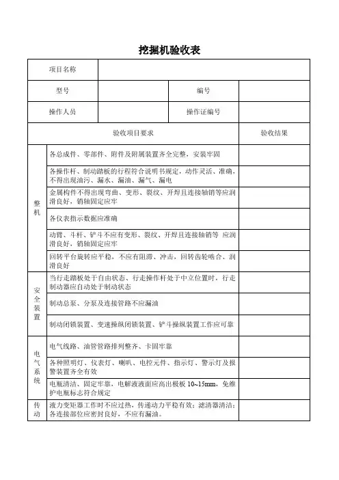 挖掘机验收表