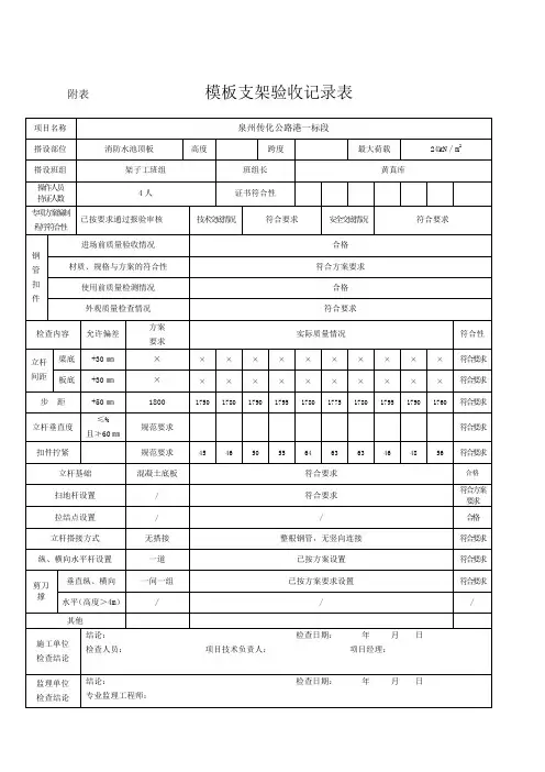 支架验收记录表