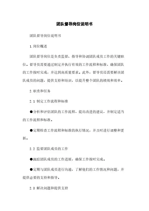 团队督导岗位说明书