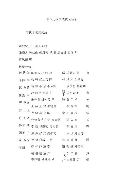 中国历代文武状元名录