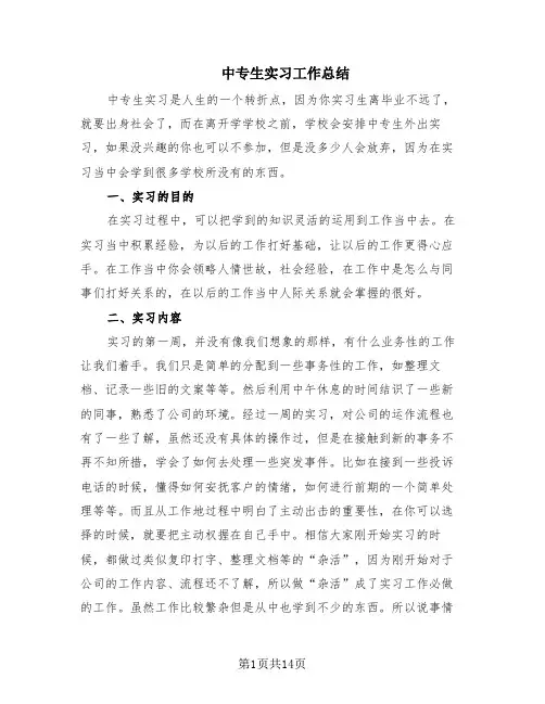 中专生实习工作总结(8篇)