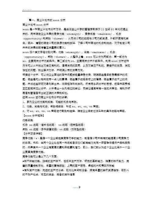 商业计划书-SWOT