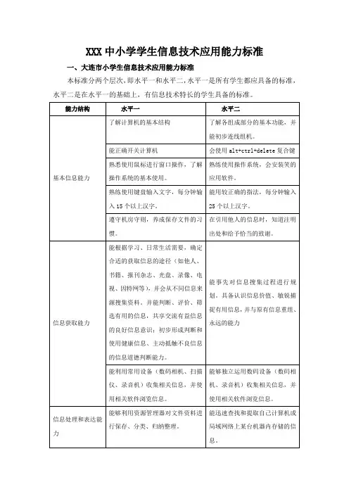 中小学学生信息技术应用能力标准