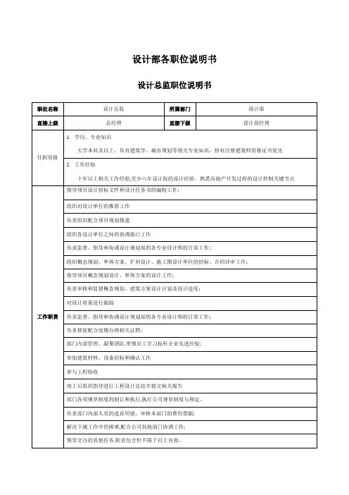 设计部各职位说明书