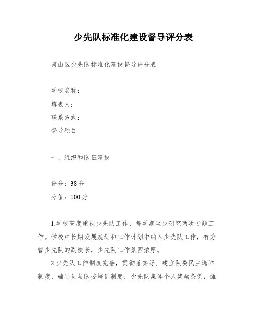 少先队标准化建设督导评分表