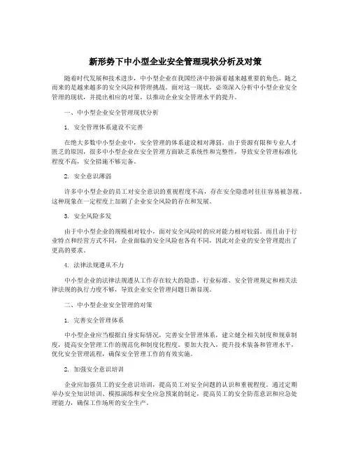 新形势下中小型企业安全管理现状分析及对策
