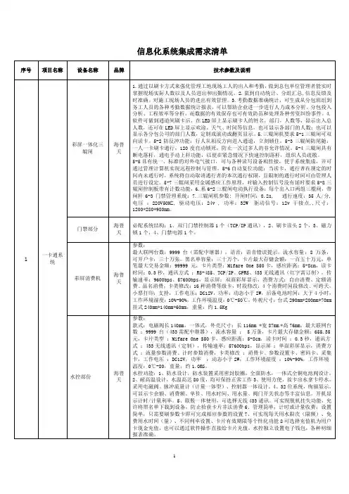 信息化系统集成需求清单