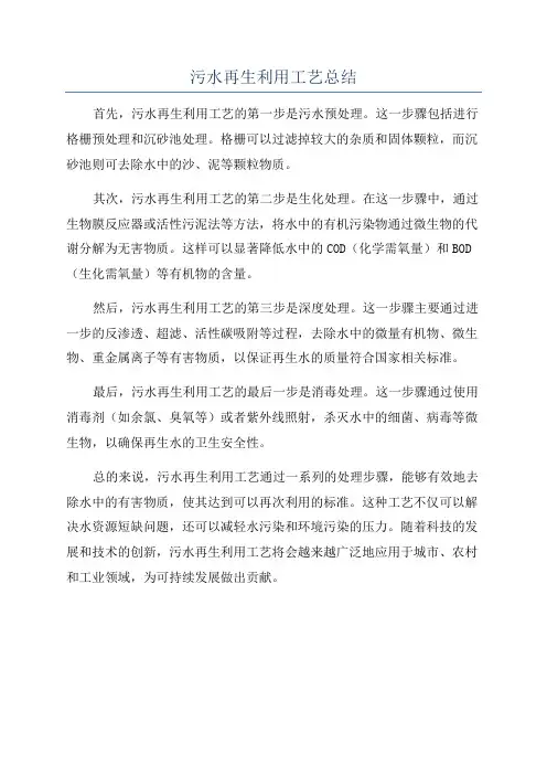 污水再生利用工艺总结