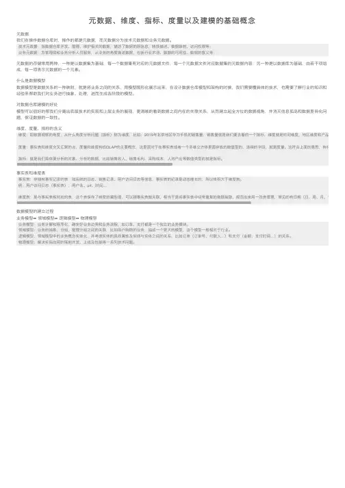 元数据、维度、指标、度量以及建模的基础概念