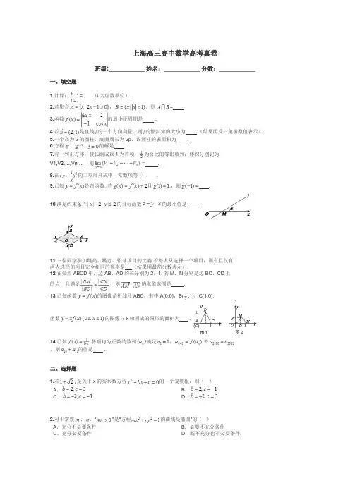 上海高三高中数学高考真卷带答案解析
