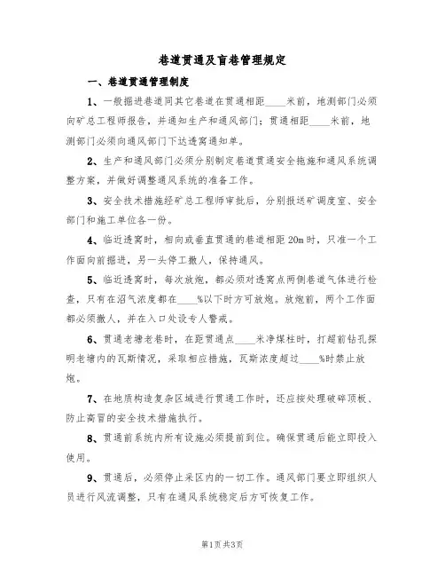 巷道贯通及盲巷管理规定(3篇)