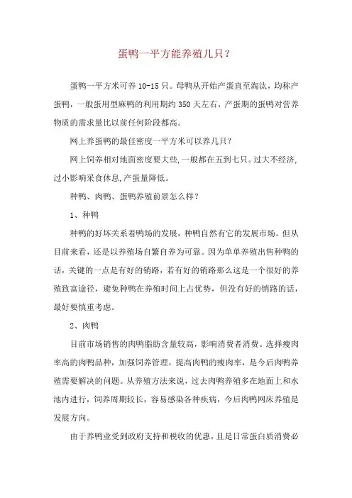 蛋鸭一平方能养殖几只？
