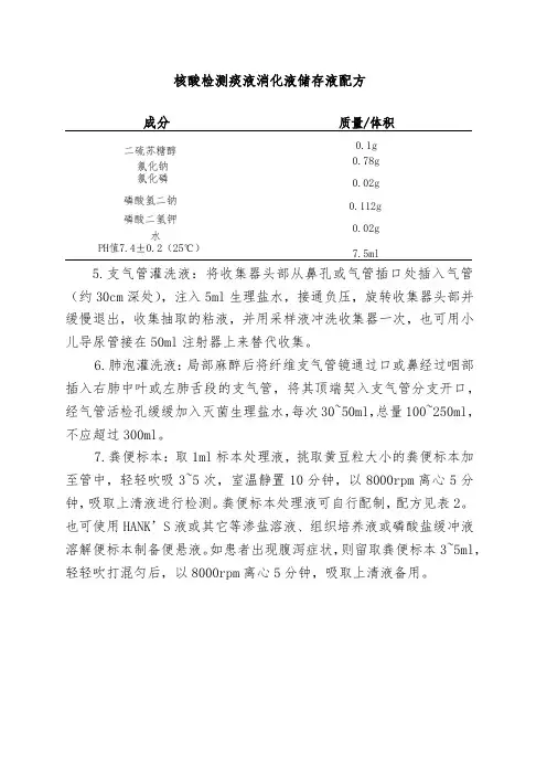 核酸检测痰液消化液储存液配方