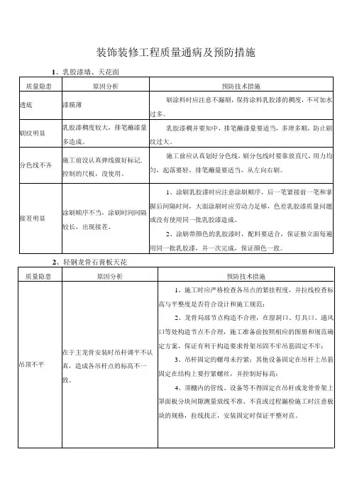 装饰装修工程质量通病及预防措施
