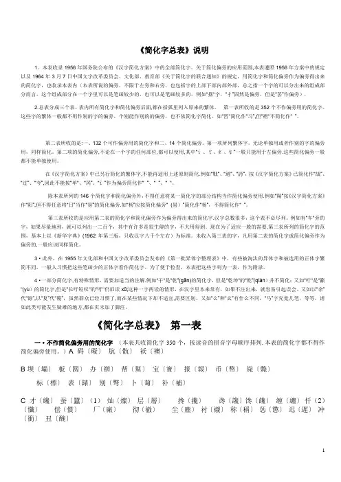 简繁体字对照表
