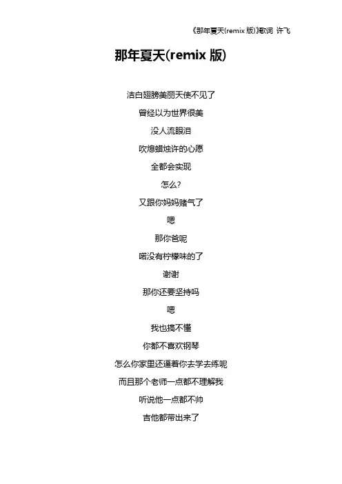 《那年夏天(remix版)》歌词 许飞