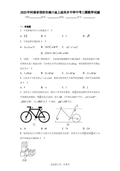 2023年河南省信阳市潢川县上油岗乡中学中考三模数学试题(含解析)