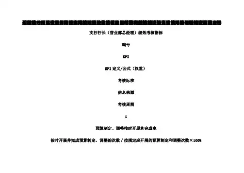 某市商业银行支行行长(营业部总经理)绩效考核指标汇编(2023版)