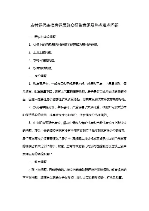 农村党代表楼房党员群众征集意见及热点难点问题