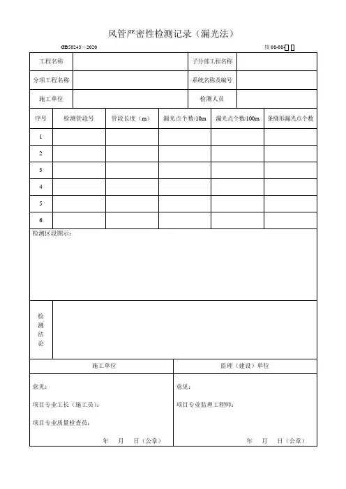 风管严密性检测记录(漏光法)