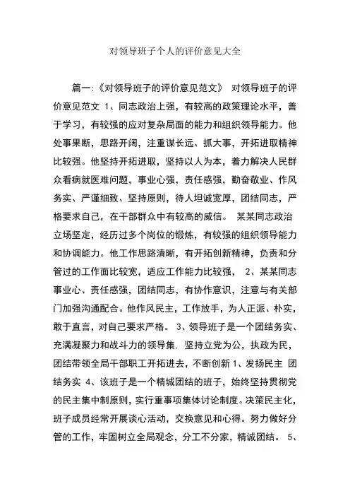 对领导班子个人的评价意见大全