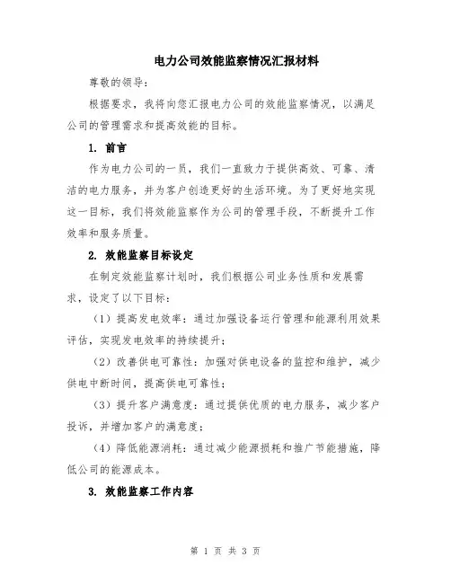 电力公司效能监察情况汇报材料