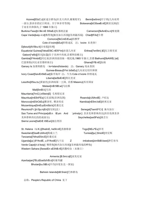 世界各个国家英文名