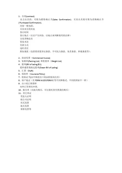 外贸常见单据