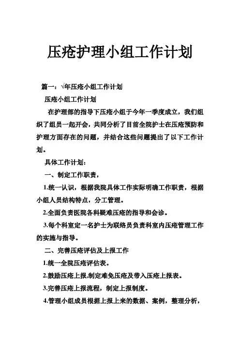 压疮护理小组工作计划