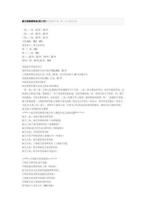 航天科工,航天科技下属单位资料
