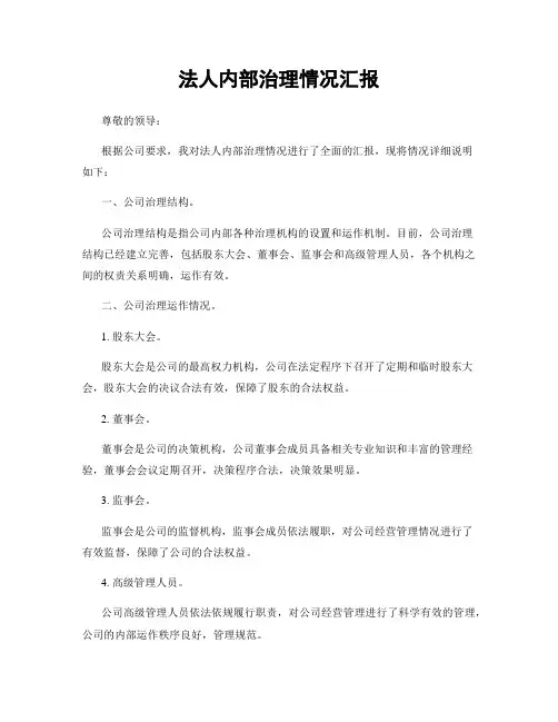 法人内部治理情况汇报