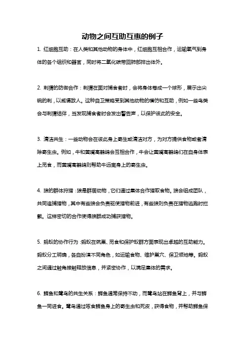 动物之间互助互惠的例子
