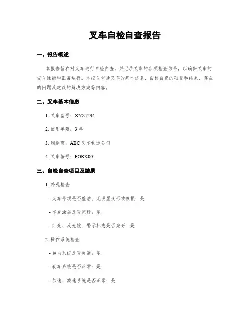 叉车自检自查报告