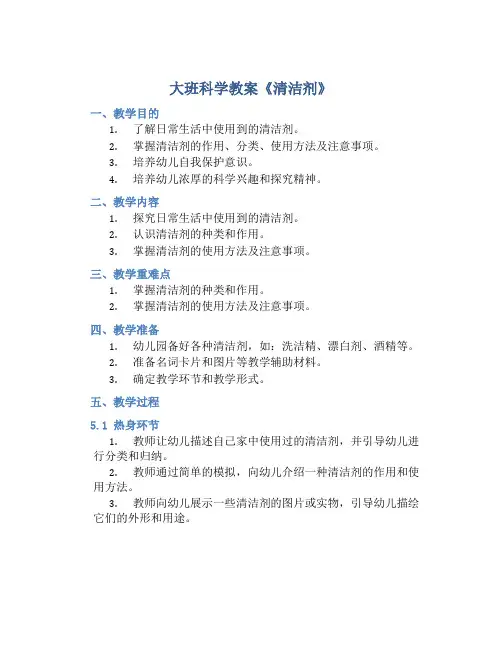 大班科学教案《清洁剂》