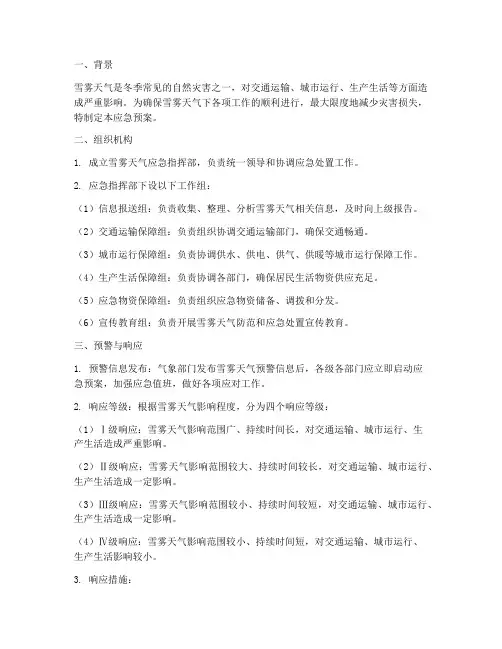 雪雾天气应急预案