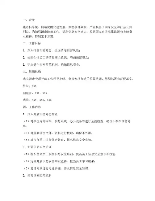 泄密专项行动工作方案