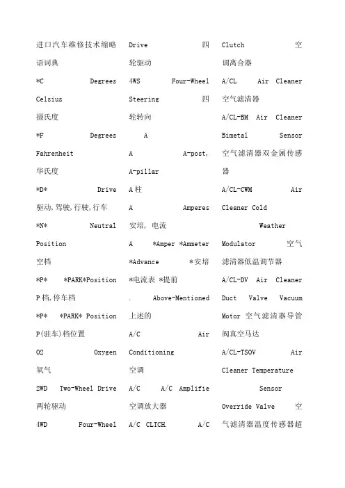 进口汽车维修技术缩略语词典