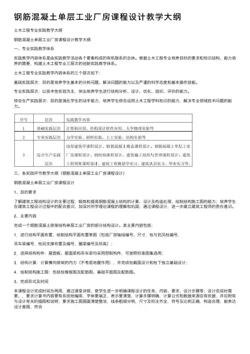 钢筋混凝土单层工业厂房课程设计教学大纲