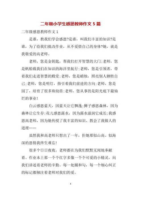 二年级小学生感恩教师作文5篇