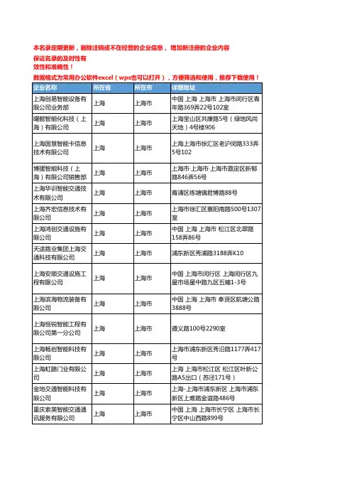 2020新版上海上海市智能交通企业公司名录名单黄页联系方式大全59家