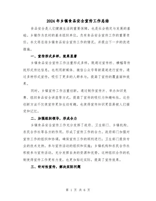 2024年乡镇食品安全宣传工作总结(二篇)