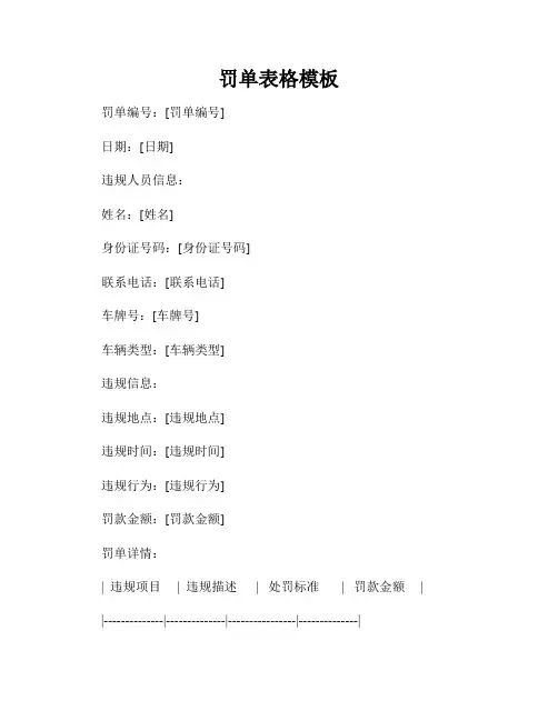 罚单表格模板