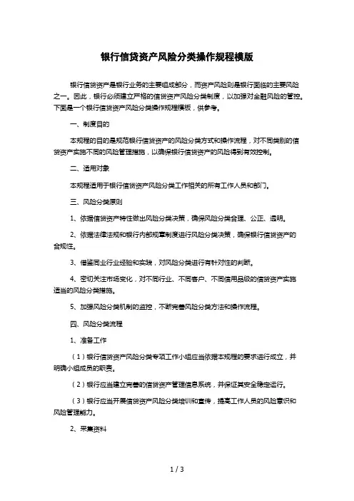 银行信贷资产风险分类操作规程模版
